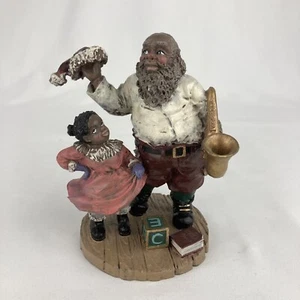 Vintage Black African American Santa Dad With Saxophone Girl Figurine Christmas - Picture 1 of 10