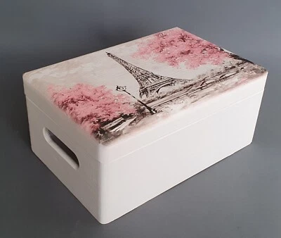 Wooden White Box Storage Solid Wood Boxes Chest with Handles Decoration Lid - Image 1 of 4