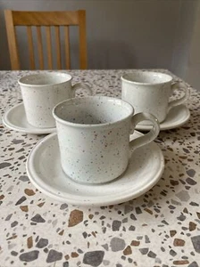 John Tams Confetti Speckled Set of 3 Cups & Saucers Vintage Retro White - Picture 1 of 5