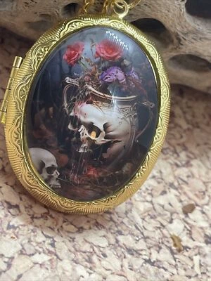 Collar medallón recuerdo boda púrpura foto florero calavera gótico amor oro rosa Foto 1 de 4