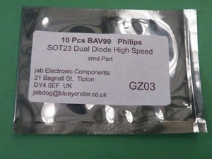10 Stück BAV99 Dual Siliziumdioden Hi Speed Switch 75V SOT23 NXP Manuf SMD 2g GZ03 - Bild 1 von 4
