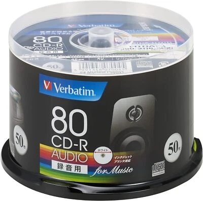 50 Verbatim Blank CD-R for Audio Music 80min White Label MUR80FP50SV1 From Japan - Image 1 of 3