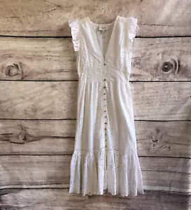 Cleobella Briella Abito Midi XS Donna Bianco Occhielli Increspato Orlo a Livelli Biologico - Foto 1 di 21