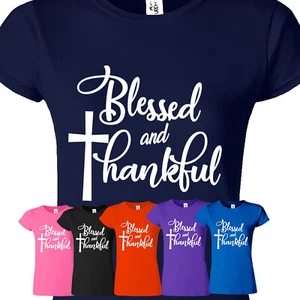 Blesseds Cross Jesus Christianity Women T-Shirt Religious Faith Bible USA Gift - Picture 1 of 11