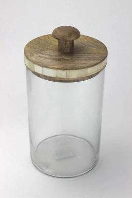 Большая стеклянная банка Thirstystone с деревянной крышкой и каменной инкрустацией — высота 7,5 дюйма - Изображение 1 из 4