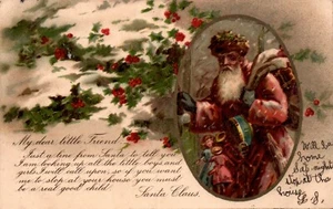 POSTCARD CHRISTMAS GREETING SANTA IN REDDISH ROBE - 1906 - Imagen 1 de 2