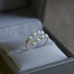 Gorgeous 3-4mm natural south sea white round Pearl ring 14k Gold plating(w) - Picture 1 of 4