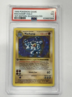 1999 Pokemon Base Set 1st Edition Shadowless - Machamp Holo #8 PSA 7 NM (2) - Image 1 of 2