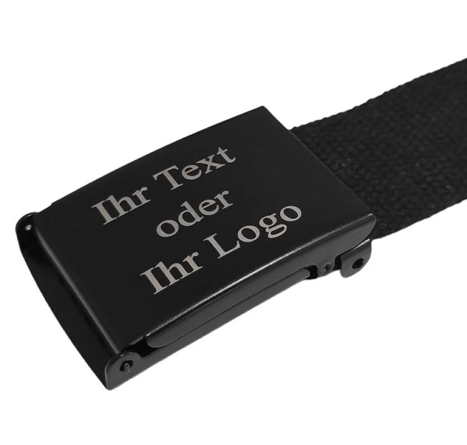 MYBAENDER Stoffgürtel Klappschnalle mit Ihr Logo oder Ihr Text mit Lasergravur