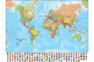 81.28x127cm World Map With Flags Large Print Poster Classic Wall Mural Decor - Picture 1 of 9