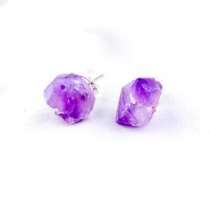 Natural Crystal Quartz Raw Amethyst Earrings Ear Studs Irregular Gravel Stone - Picture 1 of 12