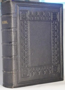 * Fine * Welsh Bible Full Black Calf With 8 Cold Maps to Rear Circa ND 1890 - Picture 1 of 22