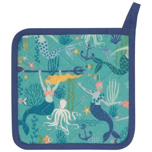 NOW DESIGNS DANICA POT HOLDERS 'MERMAIDS' 2-PK 803898 KITCHEN LINENS NAVY/AQUA