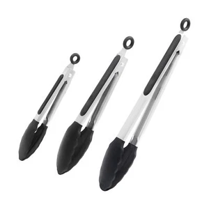 Black Kitchen Tongs With Silicone Tips Stainless Steel Locking Cooking Tongs Non - Picture 1 of 9