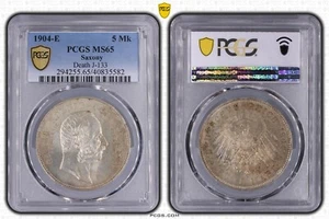 Coin Mark Silver Saxony 5 MARK 1904 Death King George PCGS MS65 Great nswleipzig - Picture 1 of 2