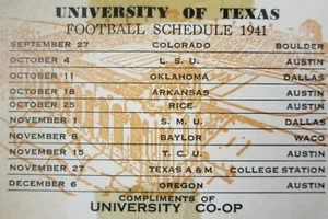 University Texas Longhorns Football Schedule Memorial Stadium 1941 - Picture 1 of 3