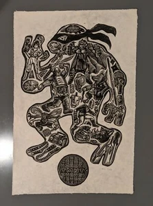 Brian Reedy Schildkröte Power Linocut Poster Druck Attack Peter - Bild 1 von 1