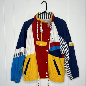 Chaqueta cortavientos vintage años 80 Braetan multicolor bloque de color asimétrico - Imagen 1 de 8
