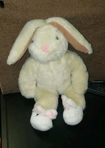 Vintage Easter Rabbit Plush Bunny Two White Bunny Slippers 15" Stuffed Animal - Picture 1 of 9