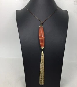 Chico's Agate Tassel Pendant Brown Cord Necklace - Picture 1 of 5