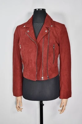 Chaqueta de cuero real Sandro Paris Biker para mujer borgoña talla 1 / EE. UU. 4 Foto 1 de 4