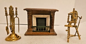 Camino in miniatura scala 3/4" e set camino 5 pezzi e ruota girevole in ottone - Foto 1 di 3