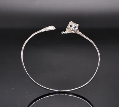 Brazalete ajustable de plata de ley con ojos de estrás azul para gatito Foto 1 de 4