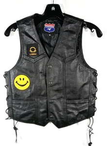 Highway Leather Youth Black Leather Vest Side Laces Patches Size XL - Picture 1 of 6