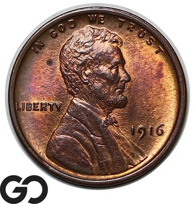 1916 Lincoln Cent Wheat Penny, Red Brown, Solid Gem BU++ RB - Image 1 of 3