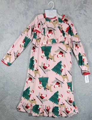 Carter’s Girl Sz 12-14 Santa Pink Christmas Nightgown & Matching Gown 18” Dolls - Image 1 of 4