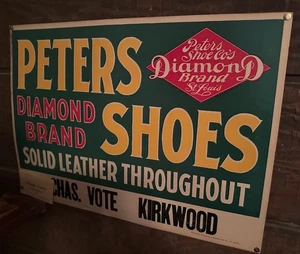 LETRERO DE HOJALATA ZAPATOS PETERS DIAMOND PUBLICIDAD VINTAGE 21x14 - Imagen 1 de 2