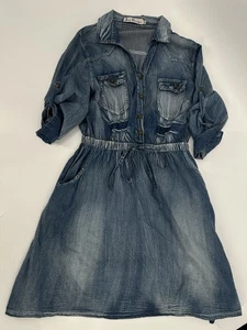 RARE Vintage Just Design Size Small Denim Dress Whiskering Western BOHO COWGIRL - Picture 1 of 7