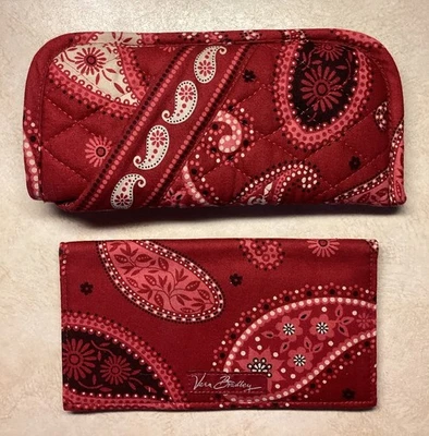 Cubierta de chequera Vera Bradley y estuche doble anteojos nuevo con etiquetas rojo cachemir Foto 1 de 3