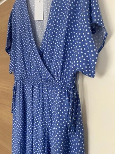 M&S Ladies Little Blue Polka Dot Summer Dress, NEW 14 Reg RRP £32.50 - Picture 1 of 5