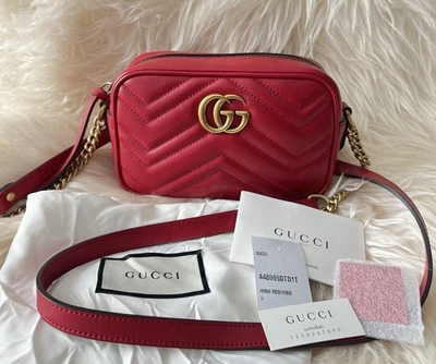 Gucci  GG Marmont 2.0 Red Leather Chevron Camera Shoulder  Crossbody Handbag - Image 1 of 4