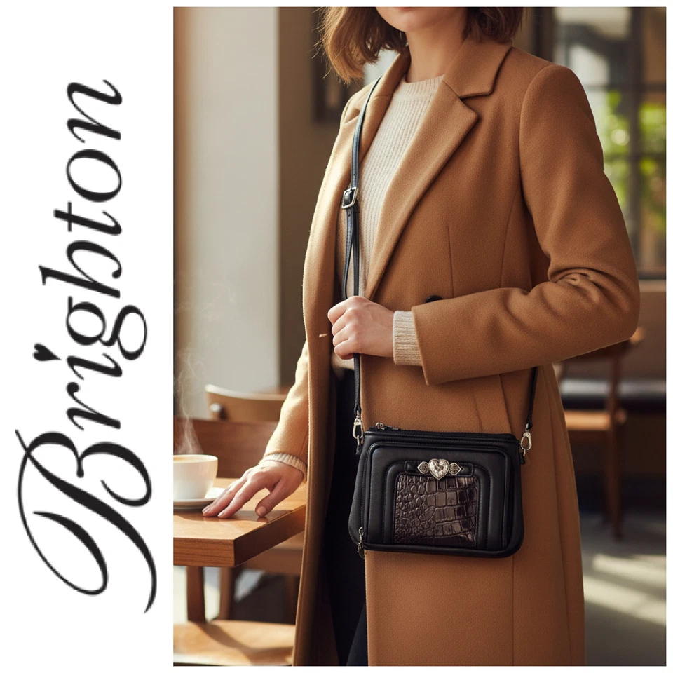 Bandolera de cuero marrón negro Brighton de colección organizadora cartera bolso bolsa Foto 1 de 4