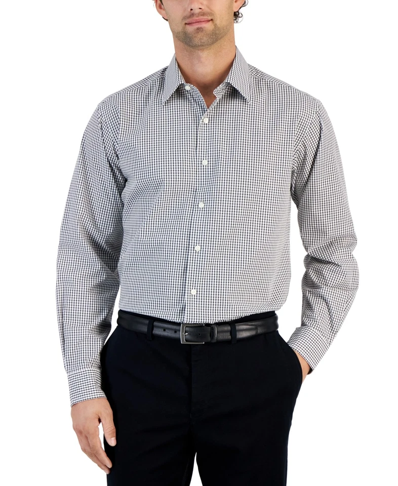 Club Room Mens Regular fit Dress Shirt Small 14-14.5 Black White Check - Image 1 of 1