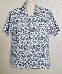 Joseph Abboud Linen Blend Camp Shirt Men's Sz XL Cream Blue Abstract Floral S/S - Picture 1 of 11