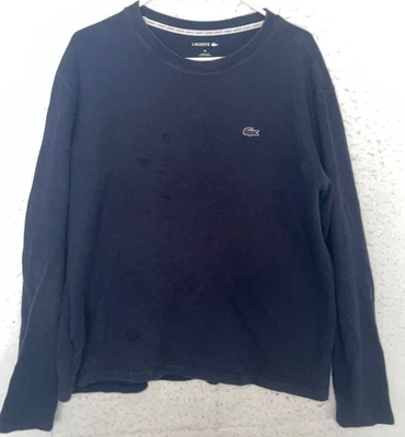 Lacoste Sleepwear Navy Blue Men's XXL Waffle Knit Long Sleeve Shirt Pajama Top - Image 1 of 4