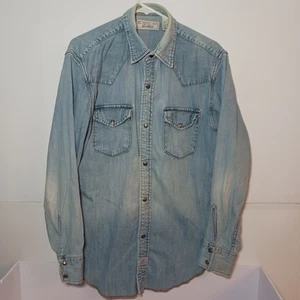 Y2K 2004 Levi's Strauss Snaps Denim Western Shirt Mens Sz M Blue Faded - Picture 1 of 13