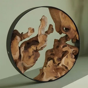 Deko Objekt "Root" Metall schwarz & Holz Ø 28 cm, Holz Tisch Kranz, Skulptur - Bild 1 von 5