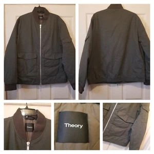 Theory Jacket Mens XL Army Green Bomber Full Zip Kerby Canvas Quilt Lined EUC - Picture 1 of 21