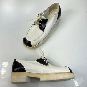 Robert Clergerie Women’s 7 Leather Platform Black White Saddle Shoes France 80s - Picture 1 of 13