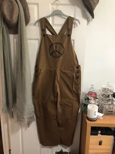 Tree of Life 100% Cotton Peace Sign Overalls Jumpsuit L NEW 🌻 - Picture 1 of 10