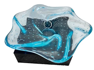 Venetian Zirco? Controlled Bubbles Bowl with Swirls Light Blue - 8" - Picture 1 of 10