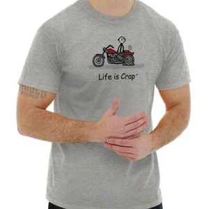 Life is Crap Motorcycle Flat Tire Biker Gift Mens Casual Crewneck T Shirts Tees - Picture 1 of 16