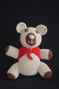 Handgestrickt Teddybär gestrickt gehäkelt handgefertigt Kuscheltier abnehmbare Jacke 13" - Bild 1 von 5