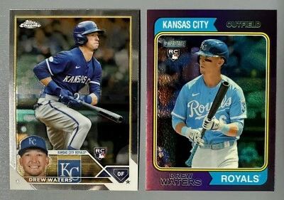 2- 2023 Topps Drew Waters: Heritage Purple Refractor Hot Box, Chrome Rookie RC - Image 1 of 2
