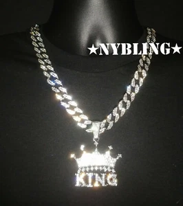 XL King Pendant w 16MM Miami Cuban Link Chain Necklace Plated Hip Hop CZ Jewelry - Picture 1 of 7