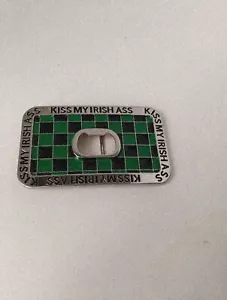 Vintage Belt Buckle Men's KISS MY IRISH ASS Checkered Bottle Opener - Picture 1 of 3